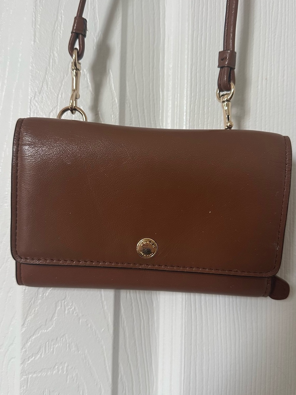 Coach Brown Leather Crossbody Wallet with Gold Hardware